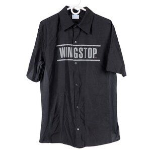 WingStop Button Up Shirt S Mens Employee Black Logo Short Sleeve